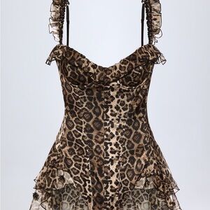 Ruffled Corset Bodysuit in Leopard Print